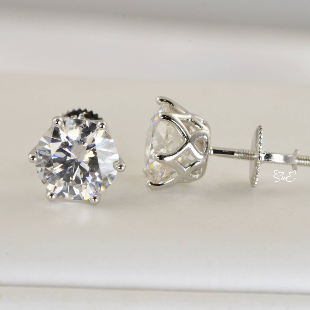 Certified 4ct Diamond Round Moissanite Stud Earrings NEW - Picture 2 of 10